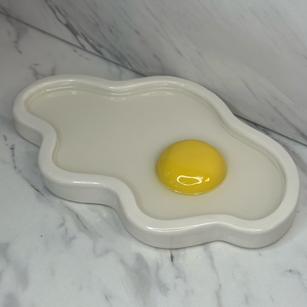 Sunny Side Up Egg Trinket Dish - Handmade - White & Yellow - Picture 7 of 10
